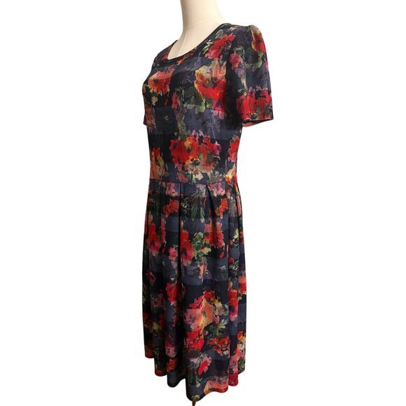 LULAROE Amelia Dress | A-Line Short Sleeve Mid Length Fall Floral Colors | XL - Picture 4 of 9